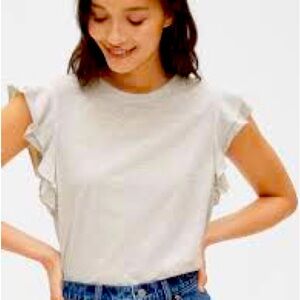 Gap XS Ruffle Sleeve Top. Heather grey/cream